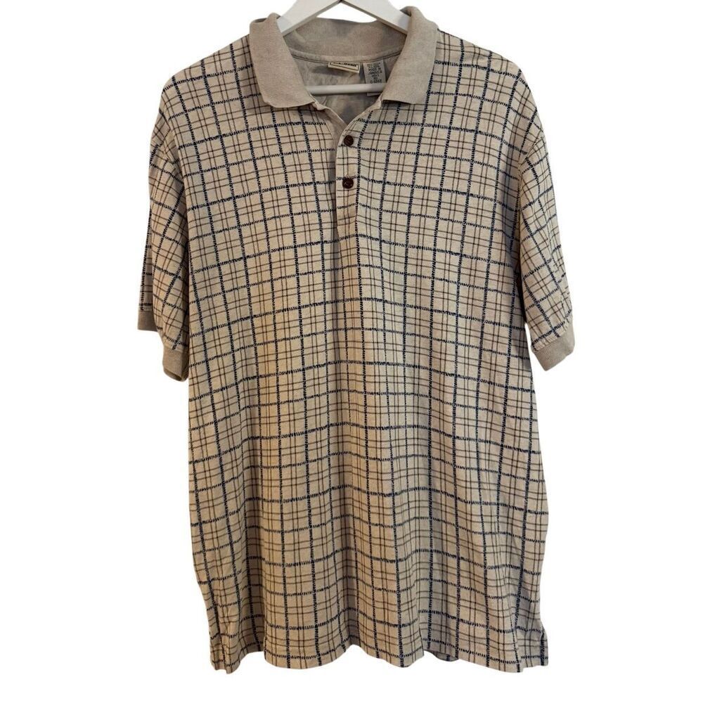 L.L. Bean vintage linen windowpane checkered polo shirt large - Picture 2 of 10